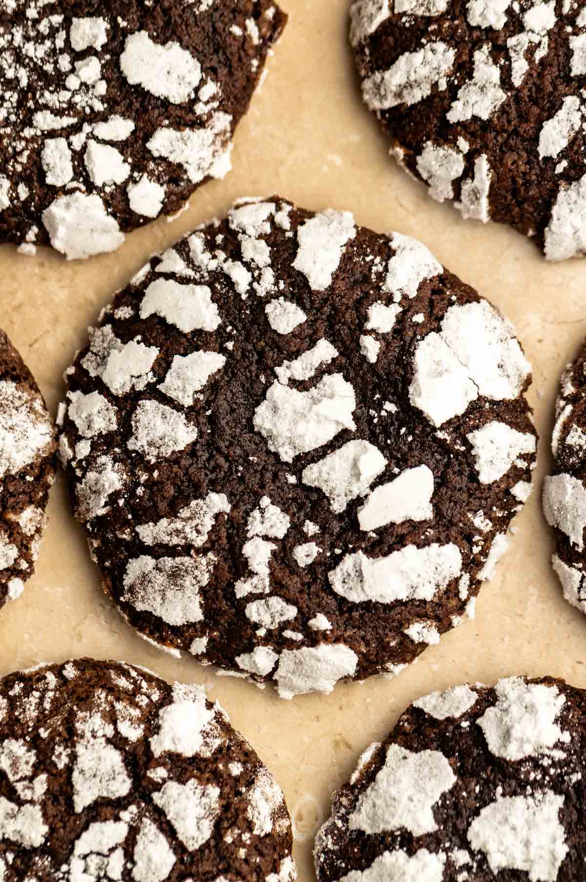 Overhead shot of chocolate crinkle cookies.