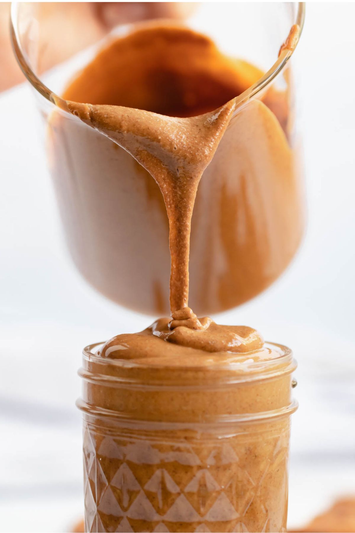 Pour shot of almond butter.