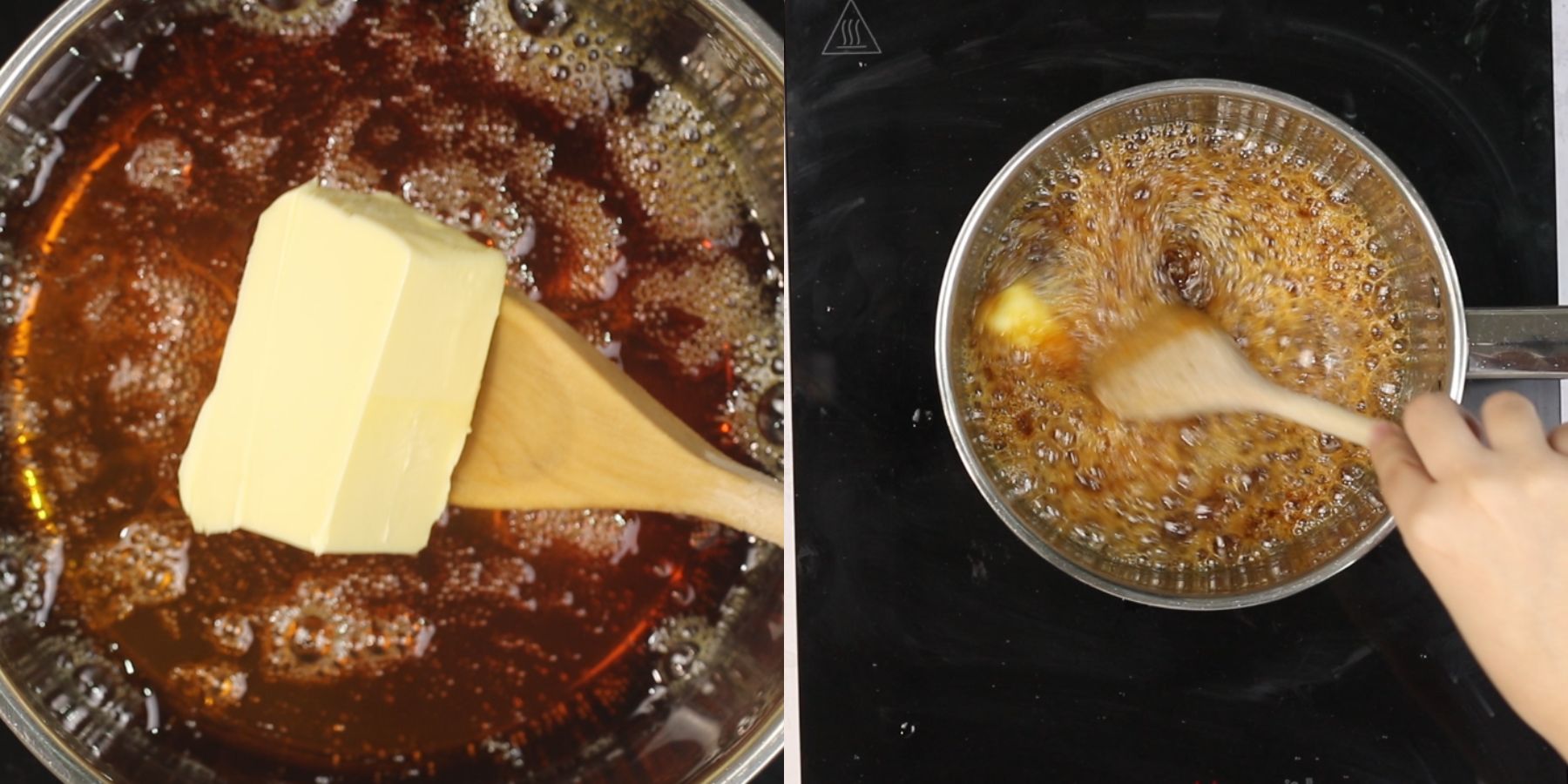 Caramel sauce process shots.