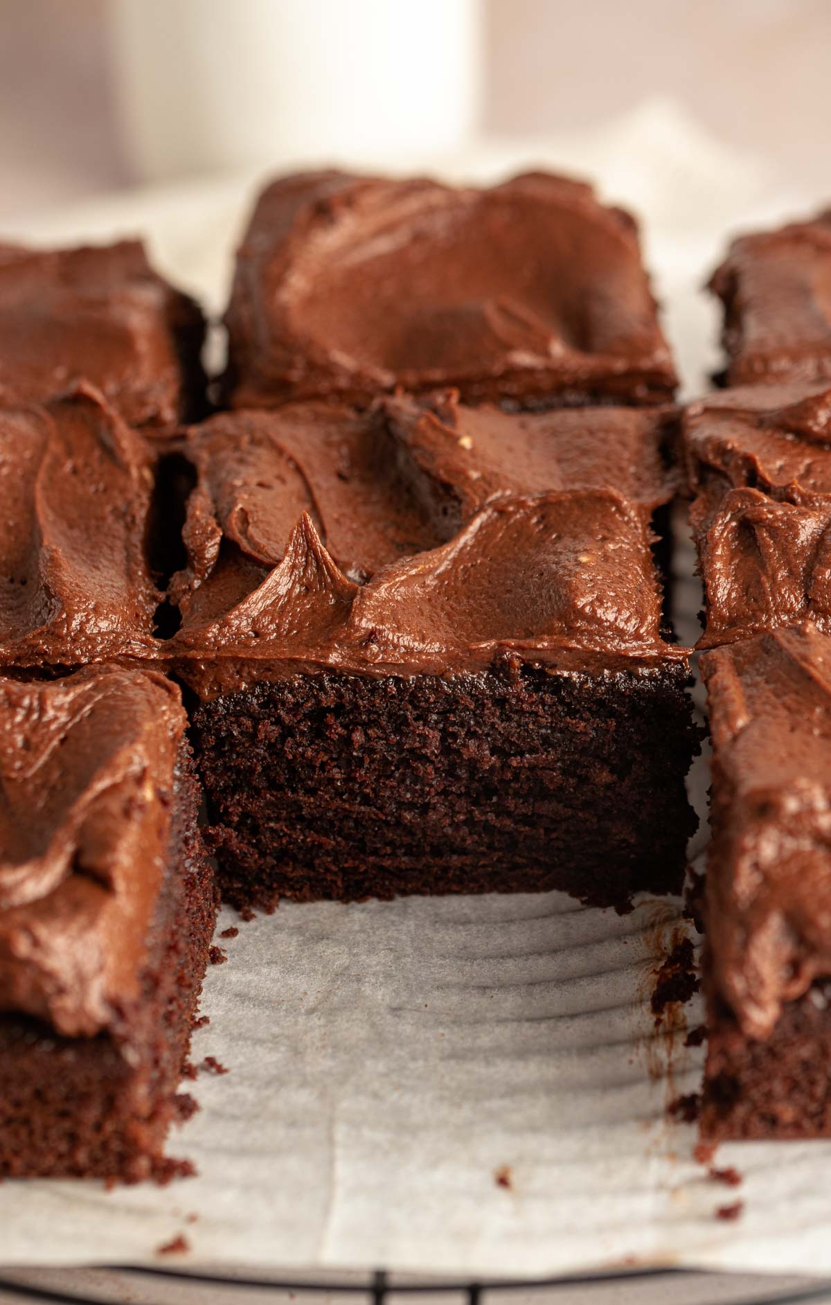 Sliced small batch chocolate cake.