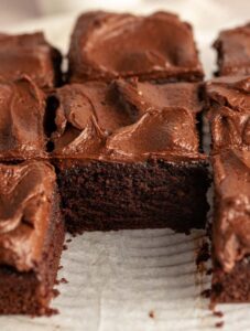 Sliced small batch chocolate cake.