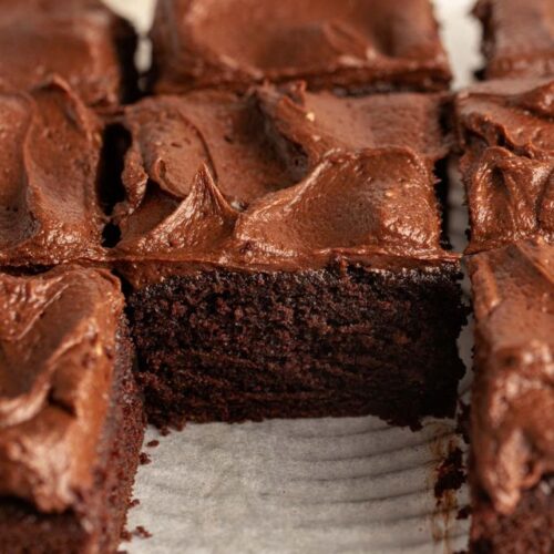 Sliced small batch chocolate cake.