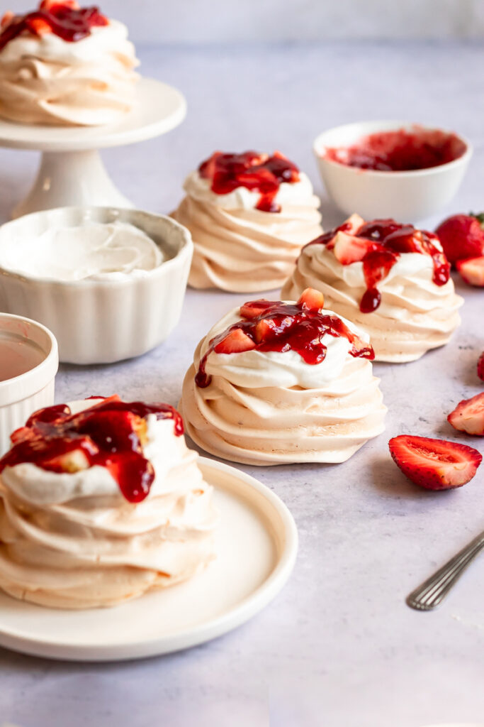 5 mini strawberry pavlova nests