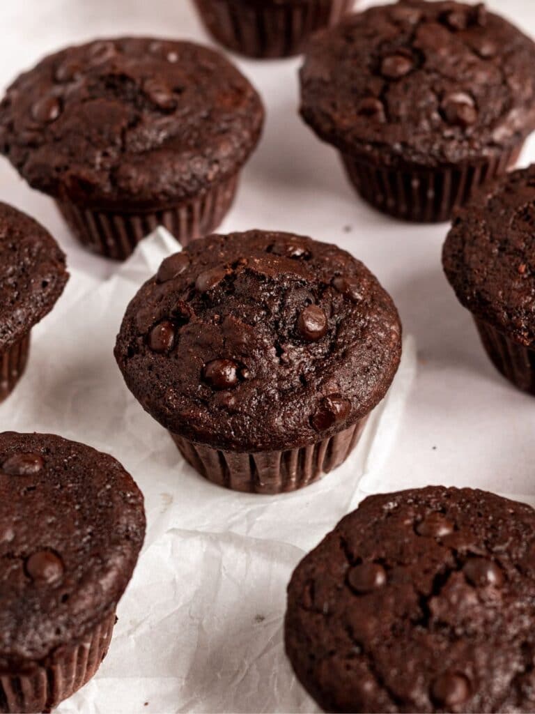 Muffins with chocolate chips next to each other.