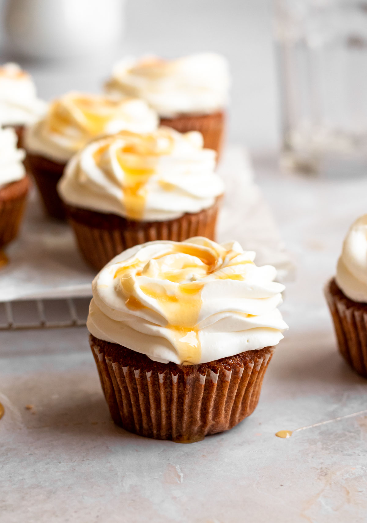 Honey cupcakes on a white backround.