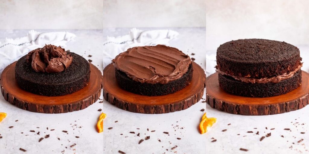 Step by step for how to frost chocolate orange  cake.