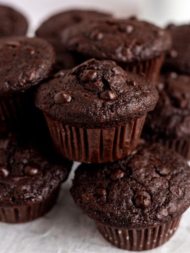 Stack of chocolate muffins.