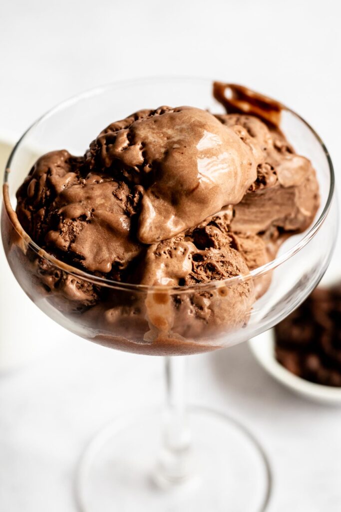 Chocolate ice cream in a glass.
