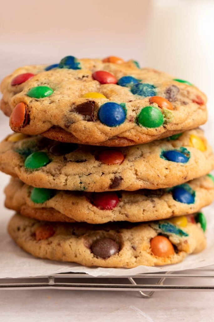 Stack of cookies on a parchment paper.