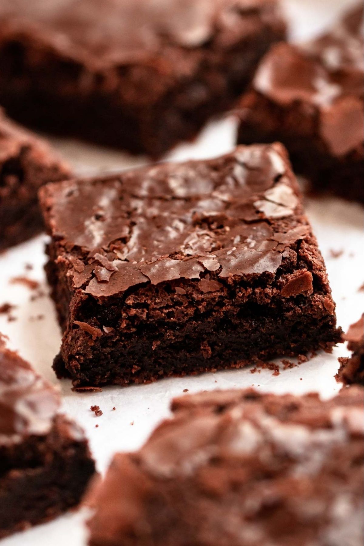 Slice of dairy free brownie up close.