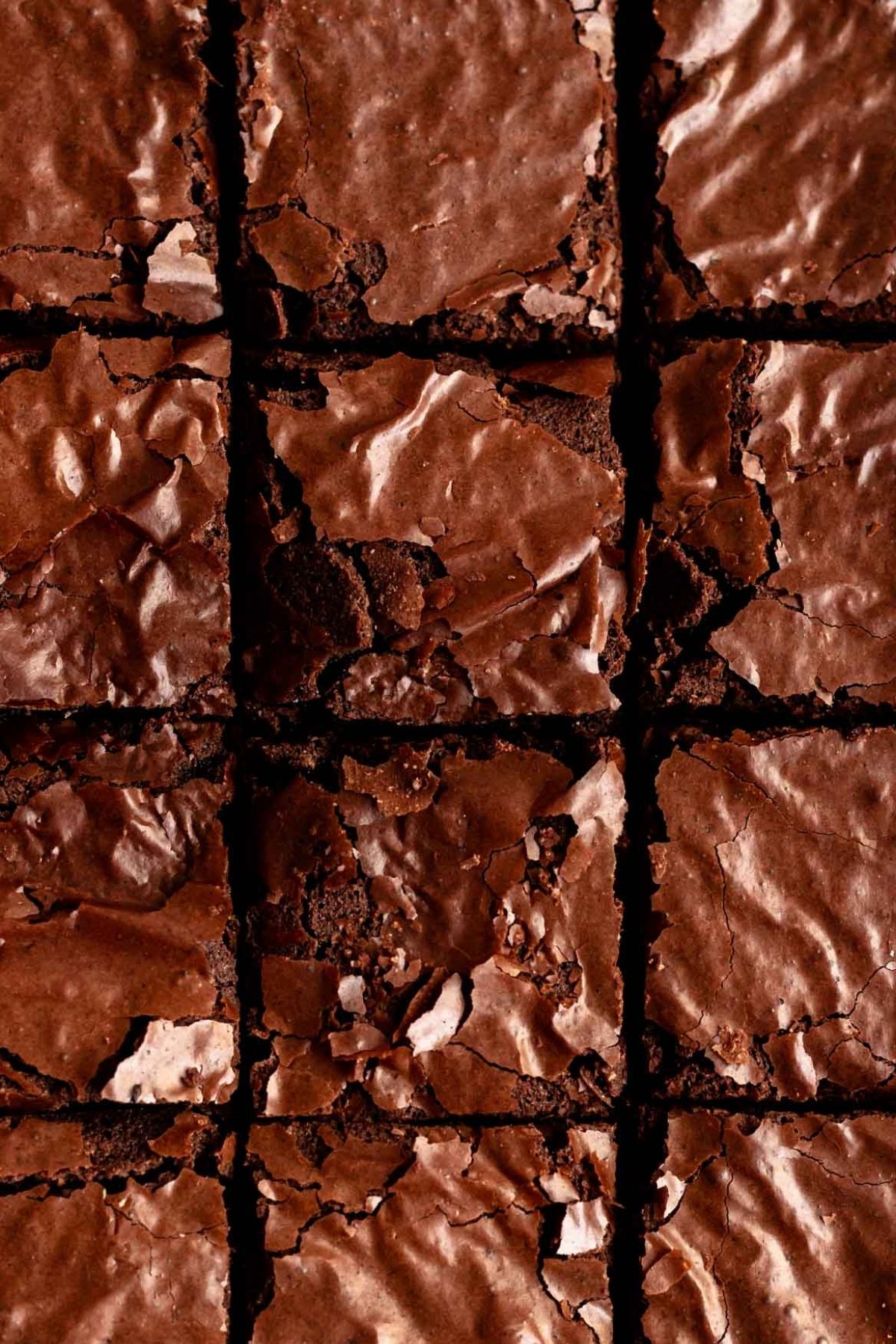 Top of sliced dairy free brownies with a crackly top.