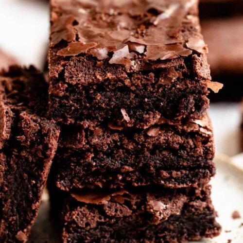 Stack of dairy free brownies.