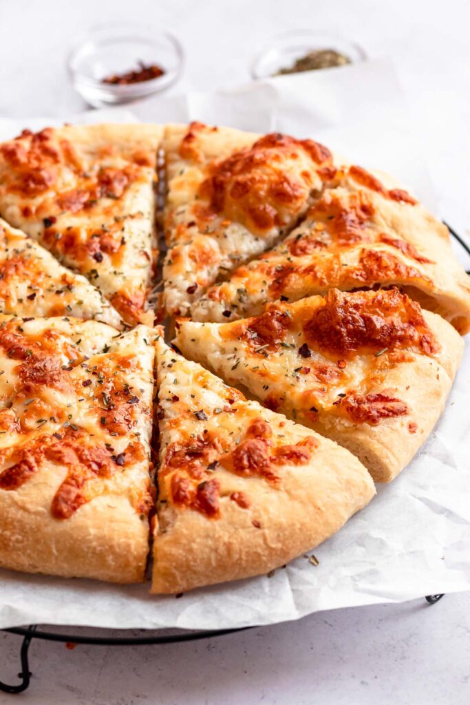 Close up shot of a pizza.