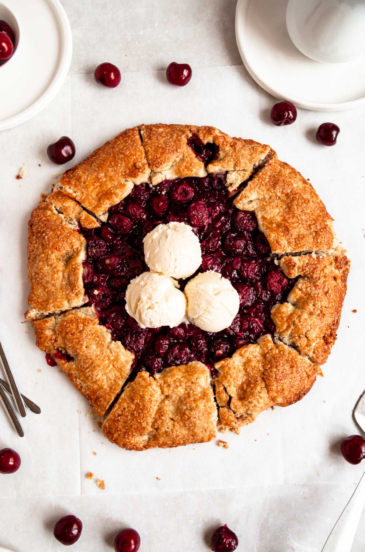 Overhead shot of cherry galette.