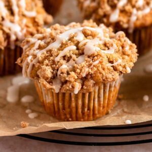 Close up shot of apple crumble muffins.