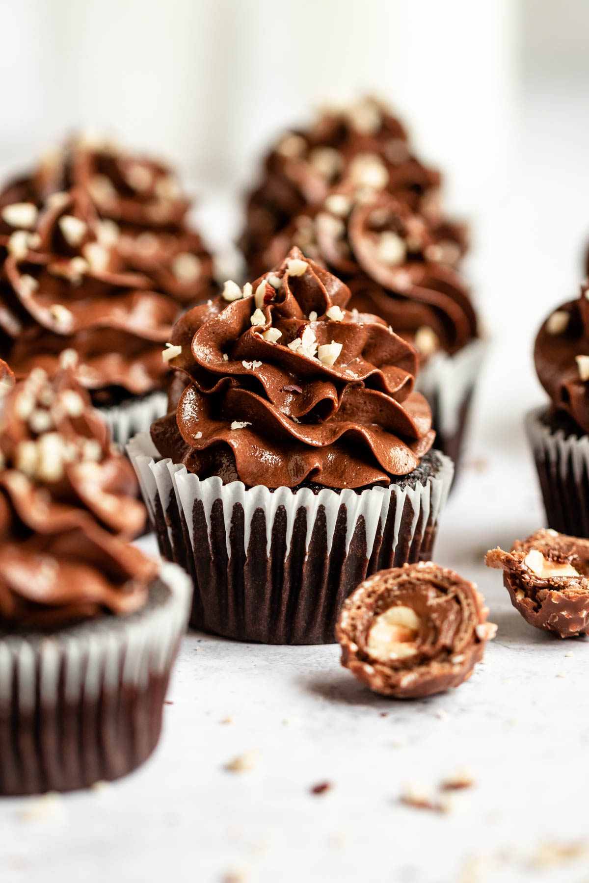 Nutella cupcakes next to a ferrero rocher.