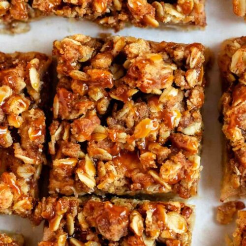 Close up shot of apple crisp bars.