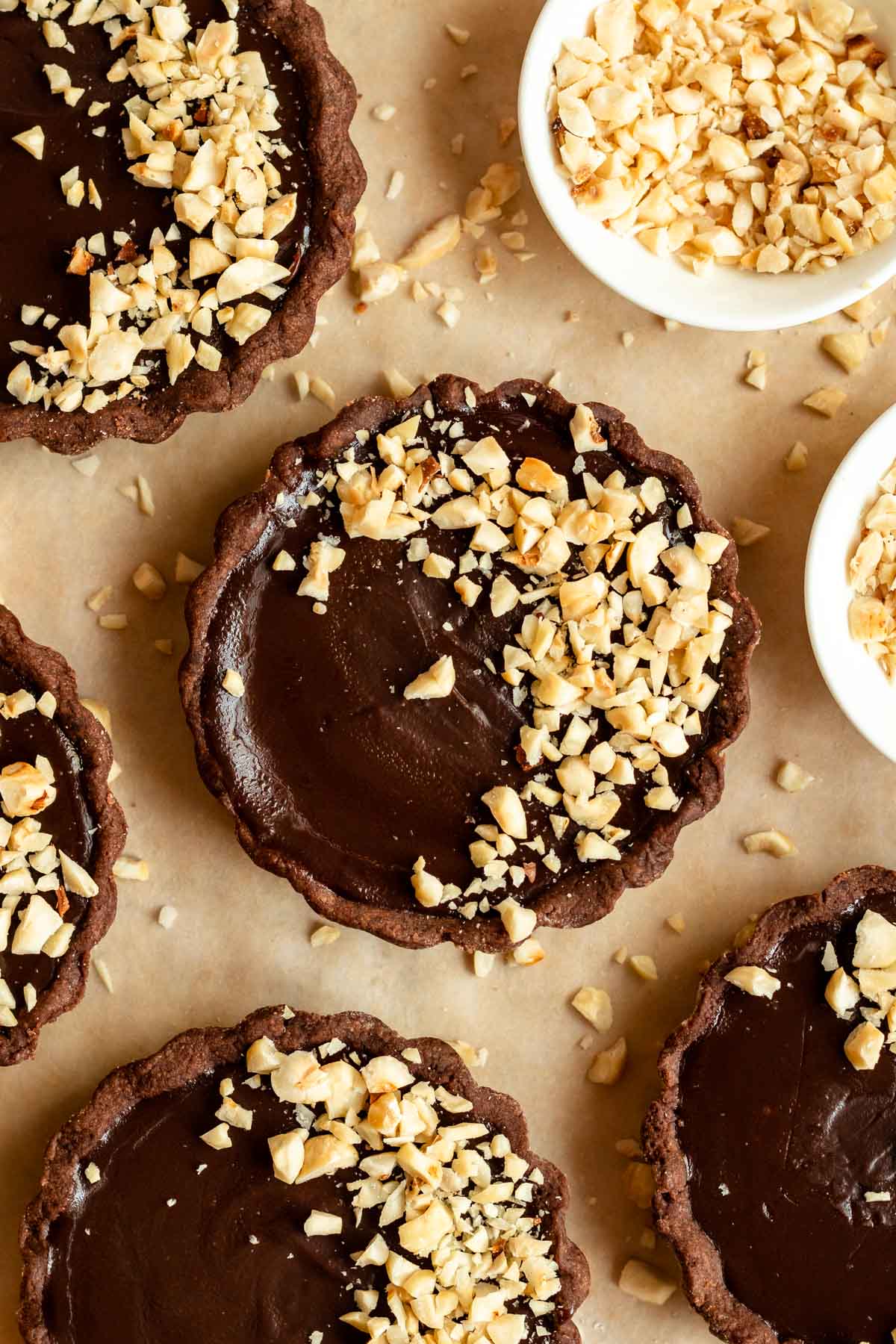 Overhead shot of Mini Chocolate Tarts.