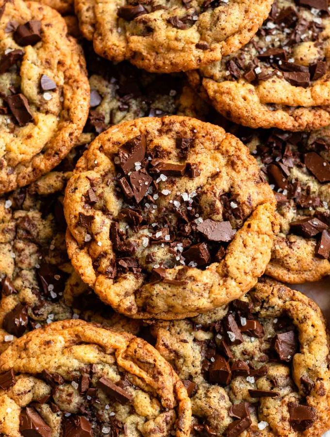 Overhead shot of chocolate chip cookies without brown sugar.