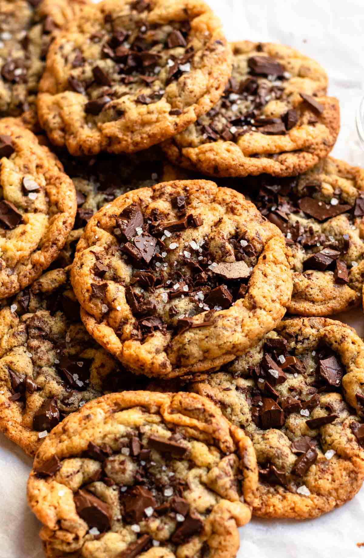 Stack of cookies with sea salt on top.