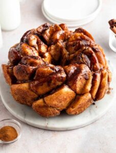 Pull apart monkey bread on a cake pan.