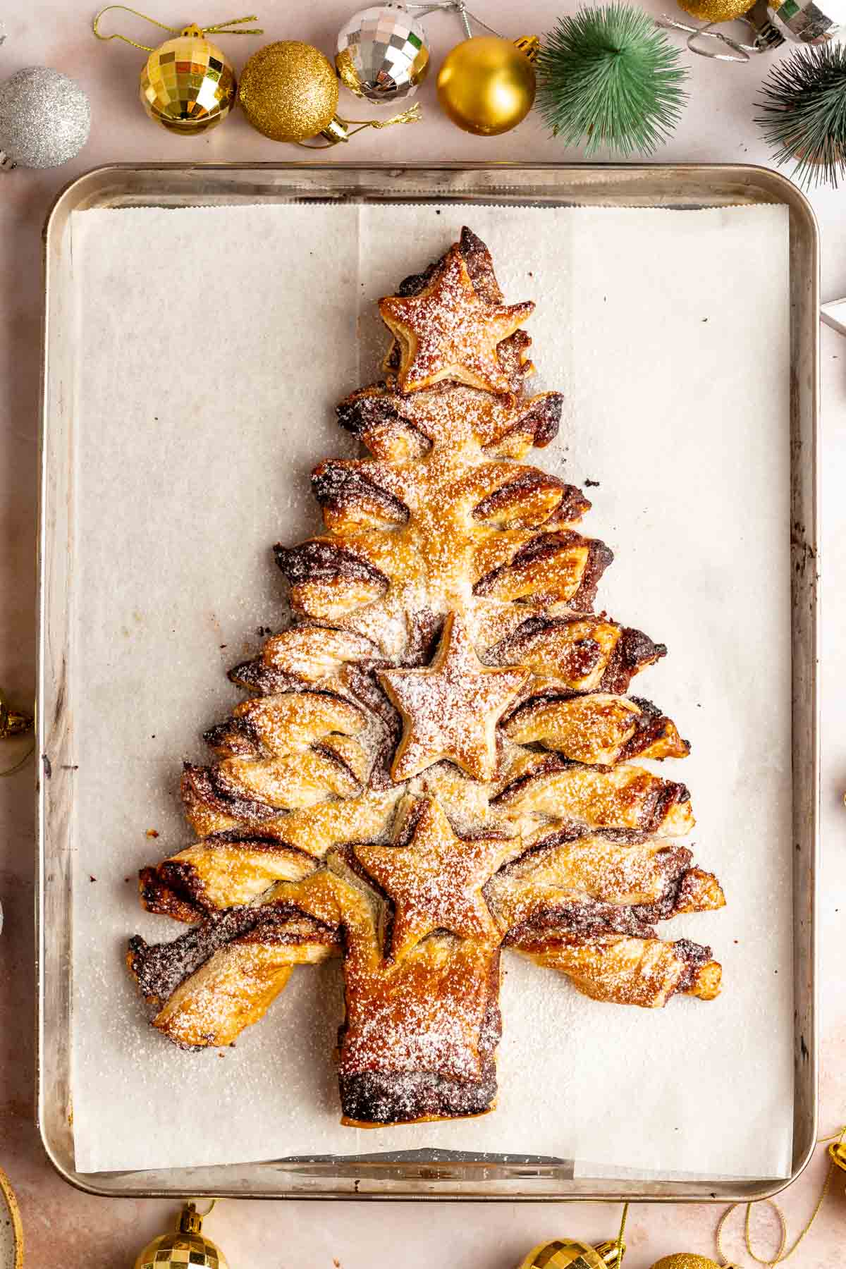 Overhead shot of a puff pastry christmas tree.