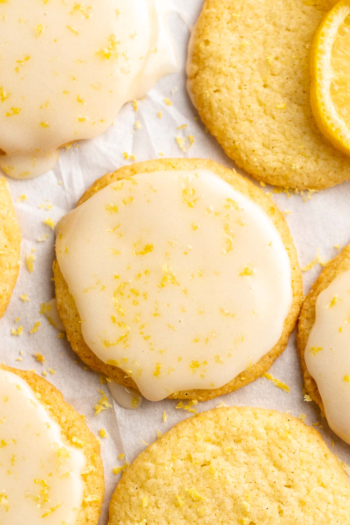 Overhead shot of lemon shortbread cookies.