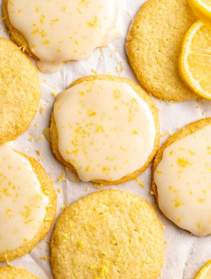 Overhead shot of lemon shortbread cookies.