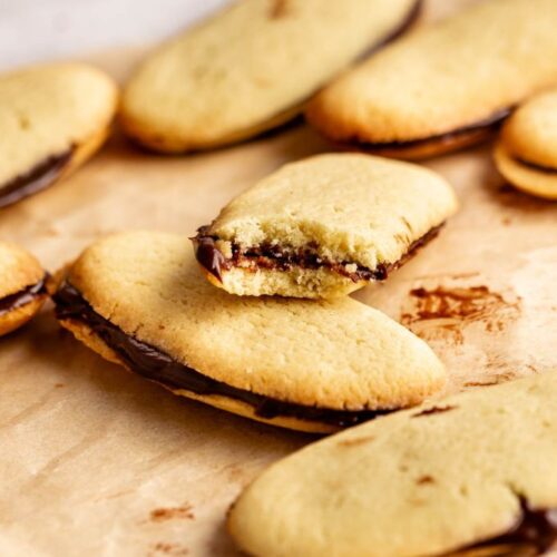 Bite missing from milano cookies.