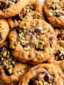 Close up shot of pistachio cookies.