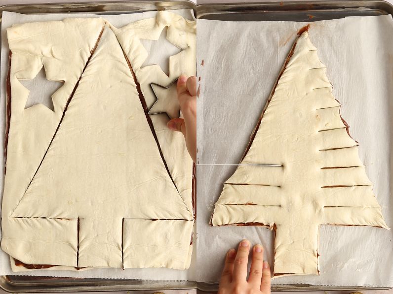 Puff pastry christmas tree process shots.