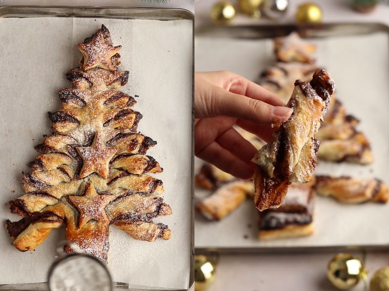 Puff pastry christmas tree process shots.