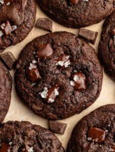 Overhead shot of triple chocolate cookies.
