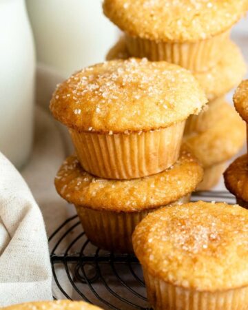 Stack of two vanilla muffins.