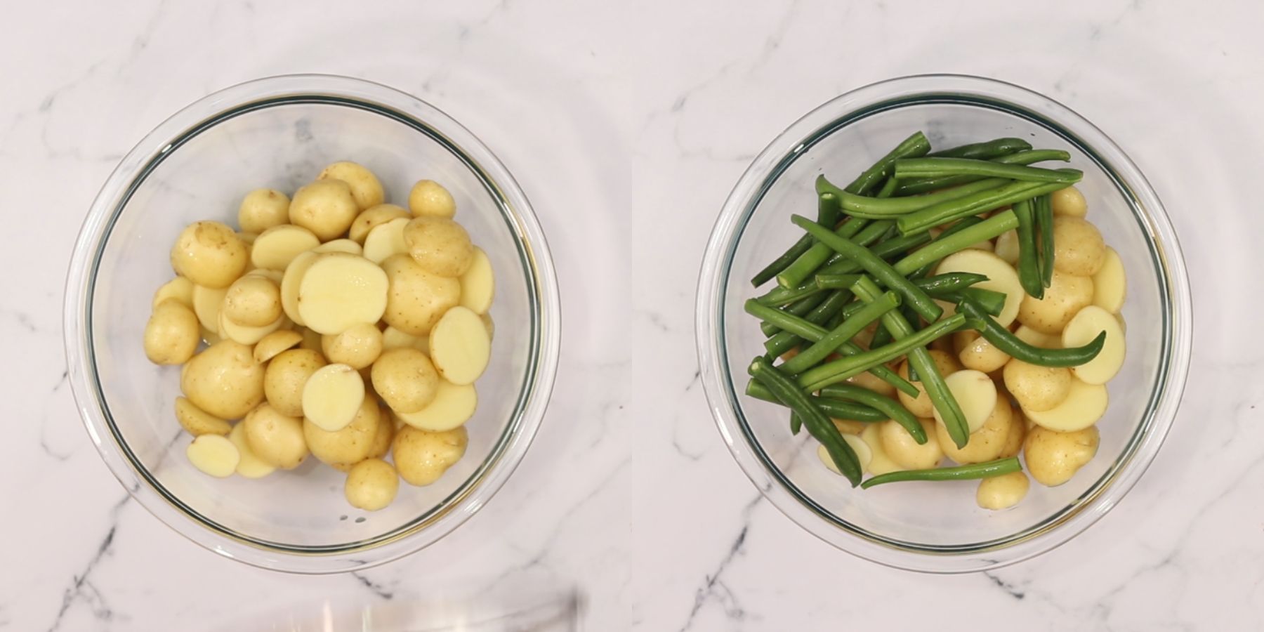 Green beans and potatoes process shots.