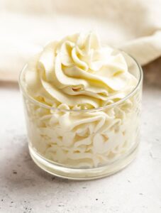 Mascarpone whipped cream in a glass.