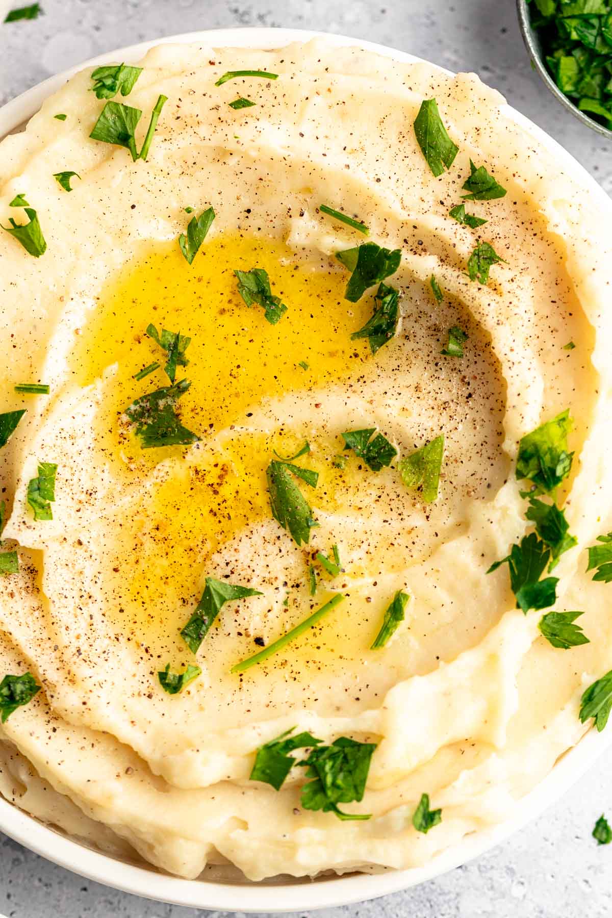 Top of dairy free mashed potatoes.