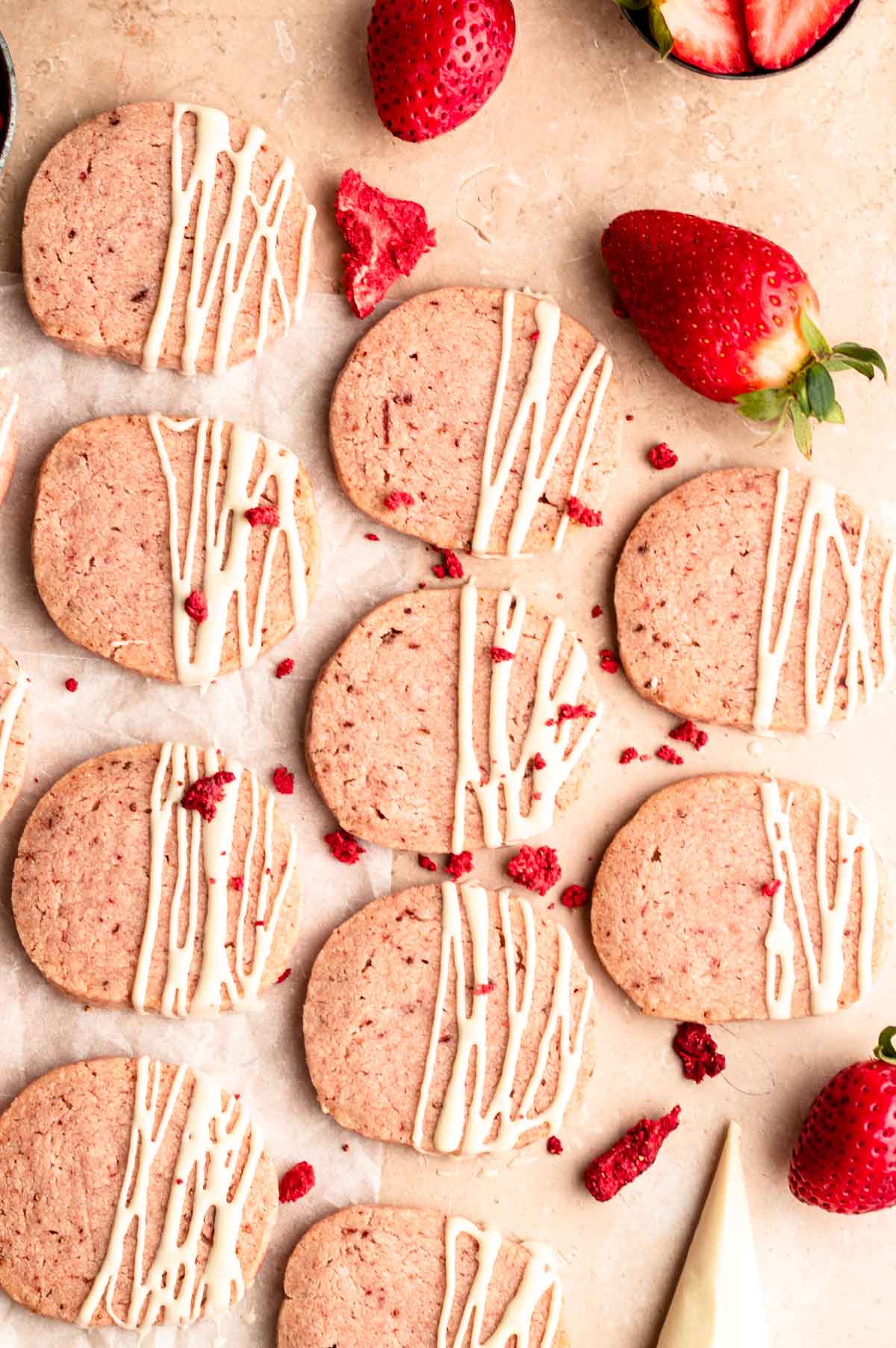 Top of strawberry shortbread cookies.