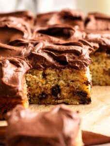 Sliced banana chocolate chip cake.