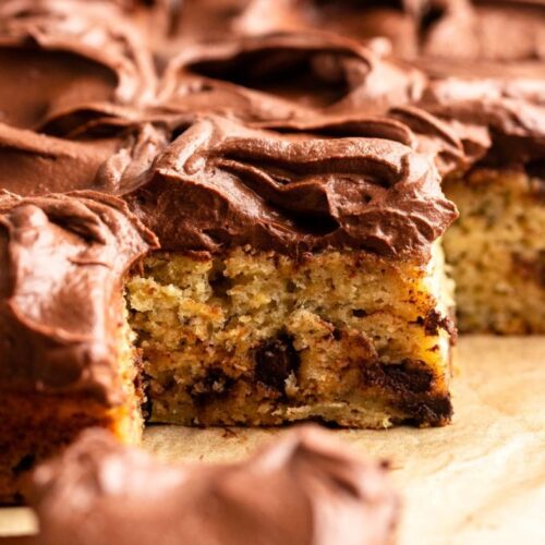 Sliced banana chocolate chip cake.