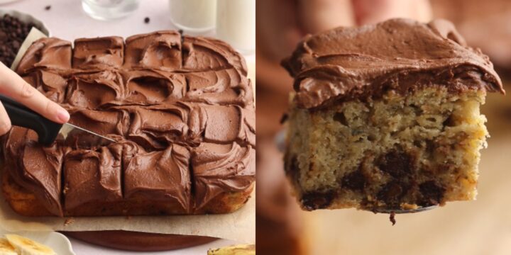 Banana Chocolate Chip Cake With Chocolate Frosting - Rich And Delish