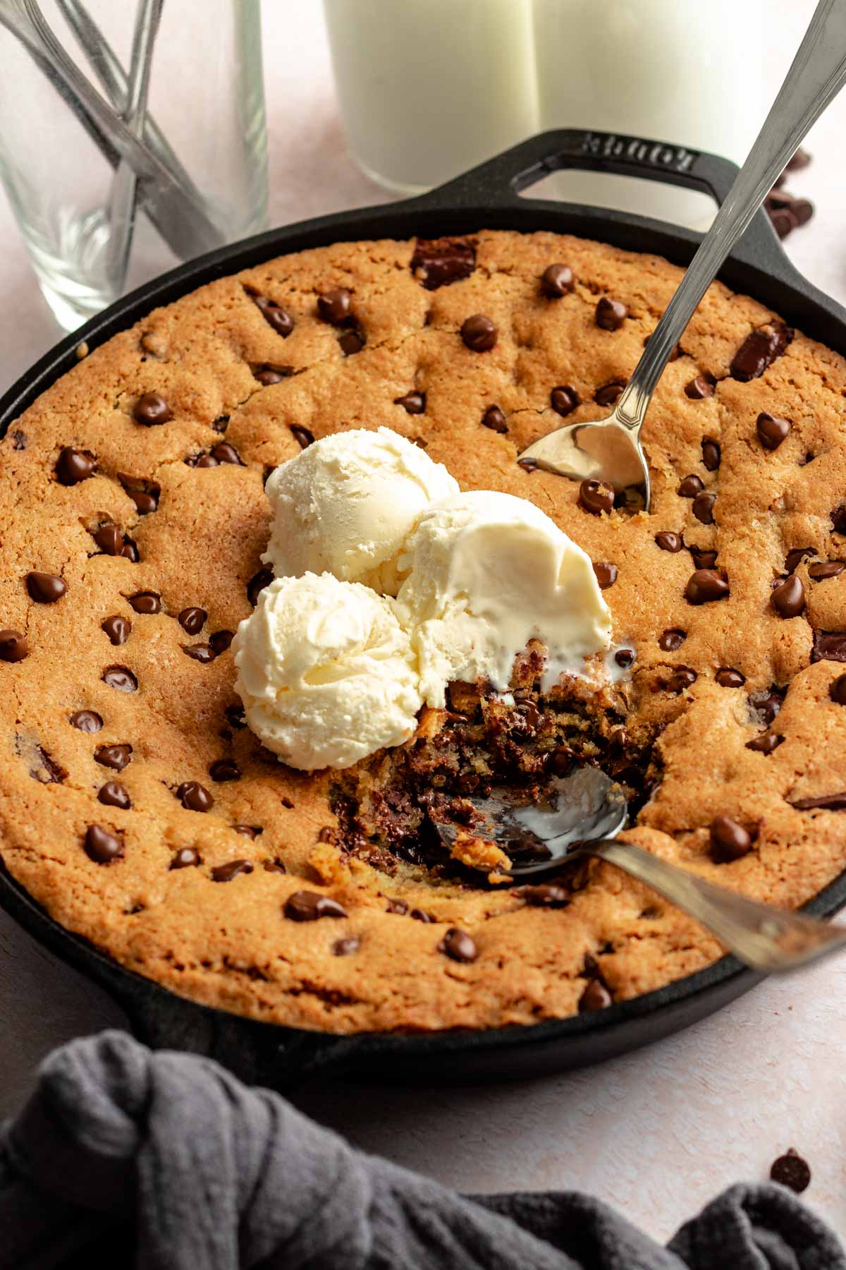 Pizookie (chocolate chip cookie in a skillet) Recipe - Home and Kind