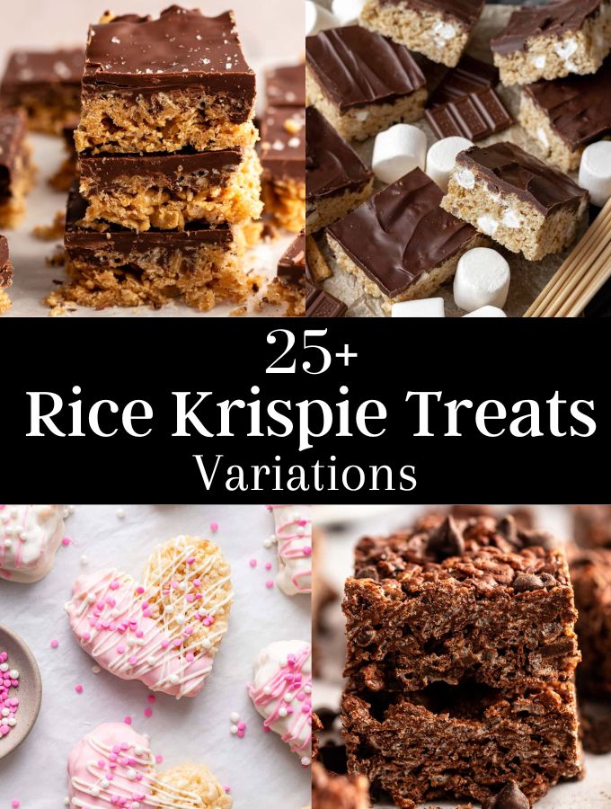Image of 4 rice krispie treats variations photos.