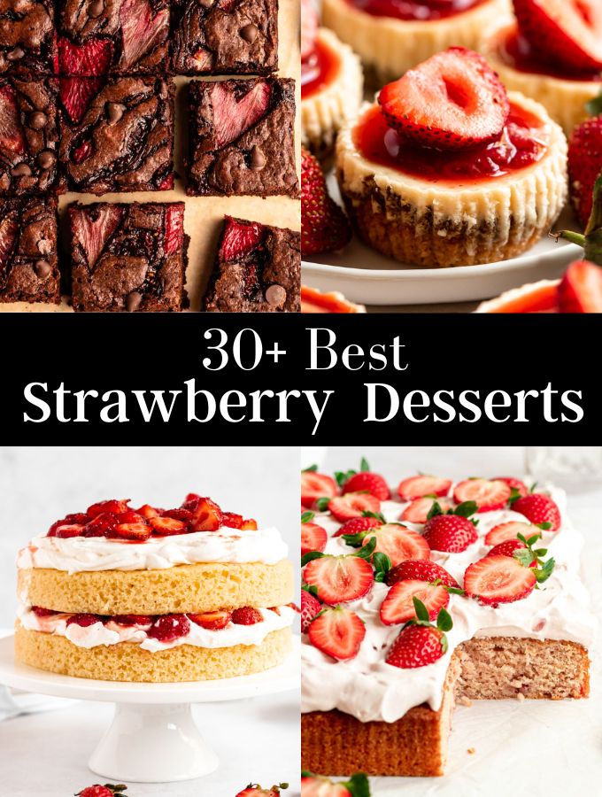Image of 4 strawberry desserts photos.