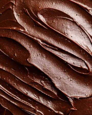 Top of chocolate fudge frosting swirles.