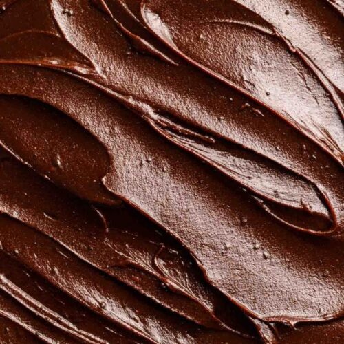 Top of chocolate fudge frosting swirles.