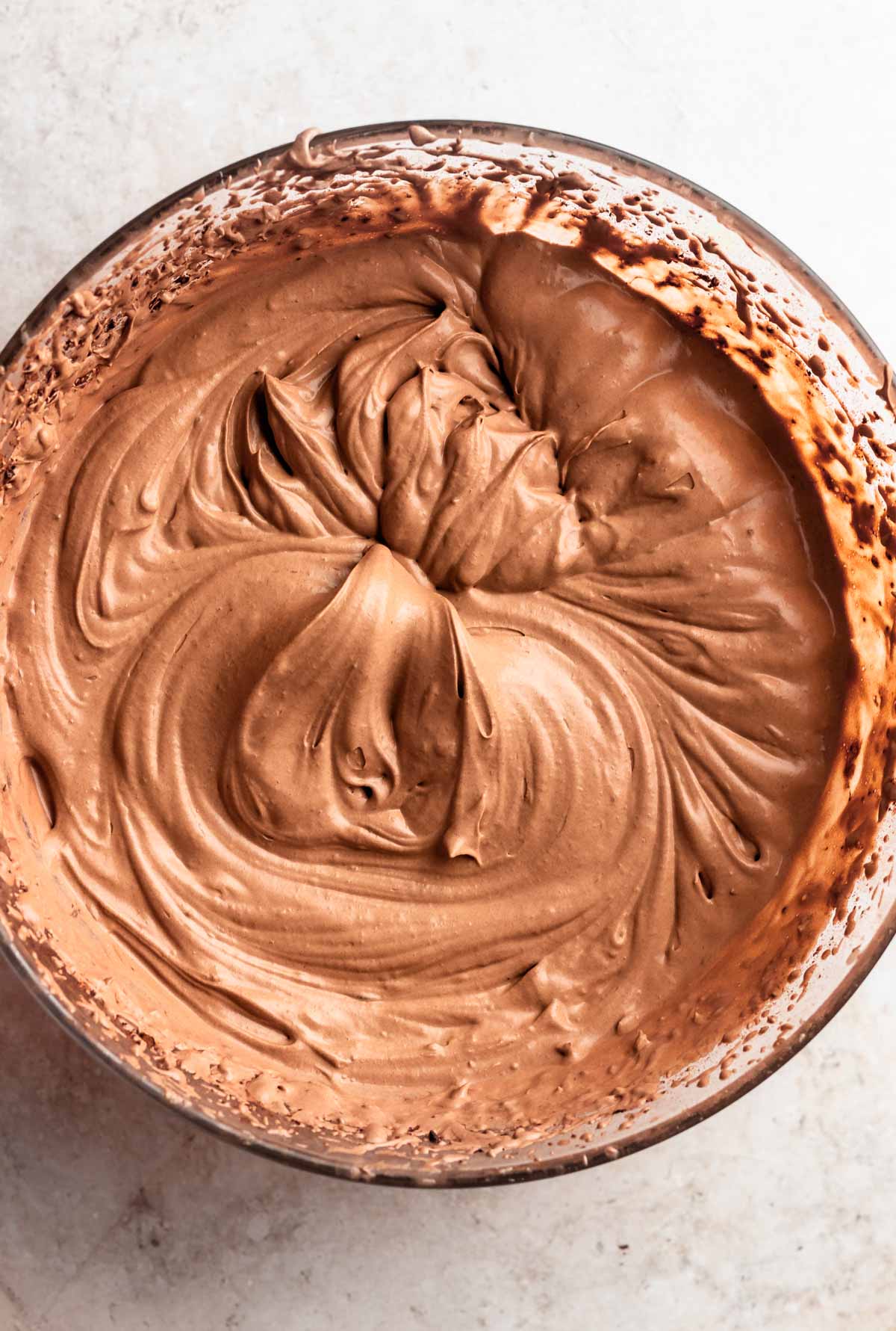 Chocolate whipped cream process shots.