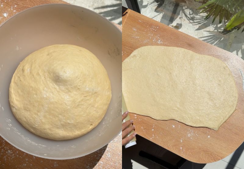 Strawberry cinnamon rolls process shots.