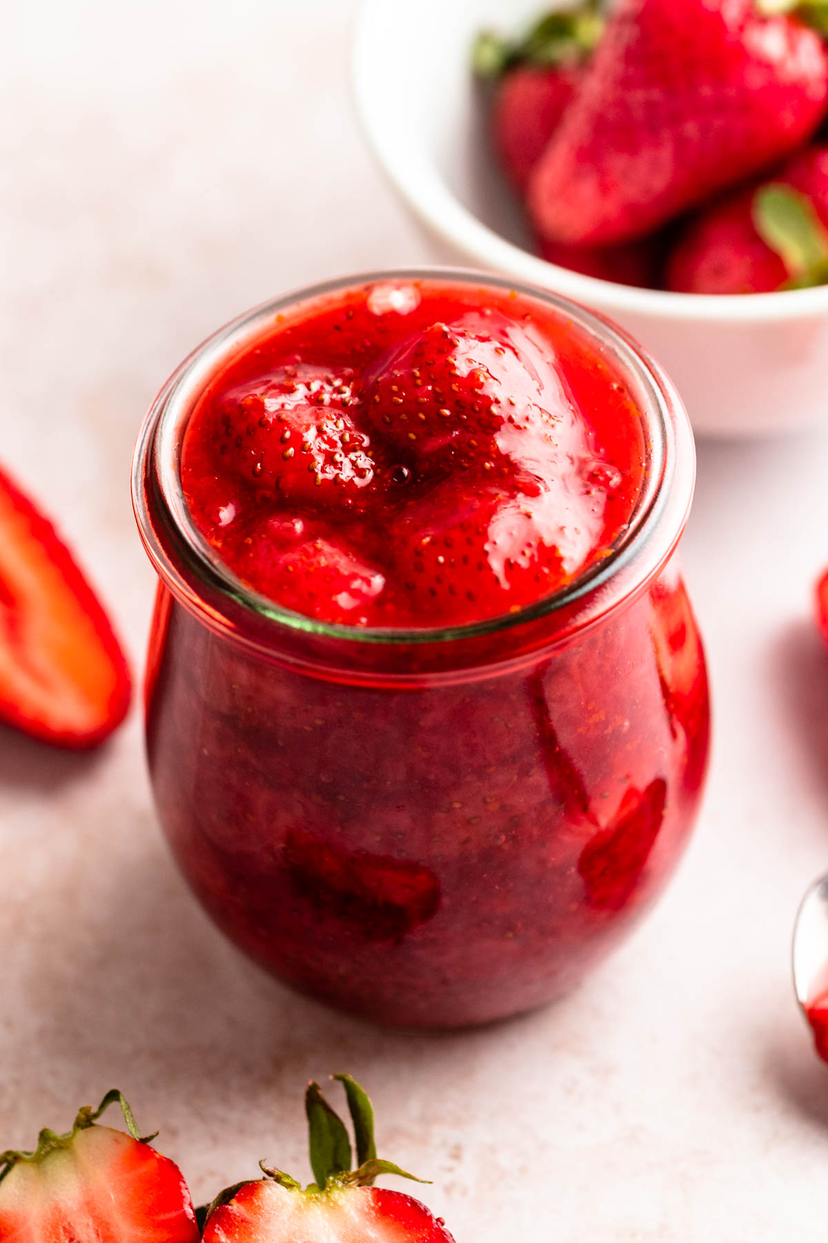 Strawberry compote in a jar.