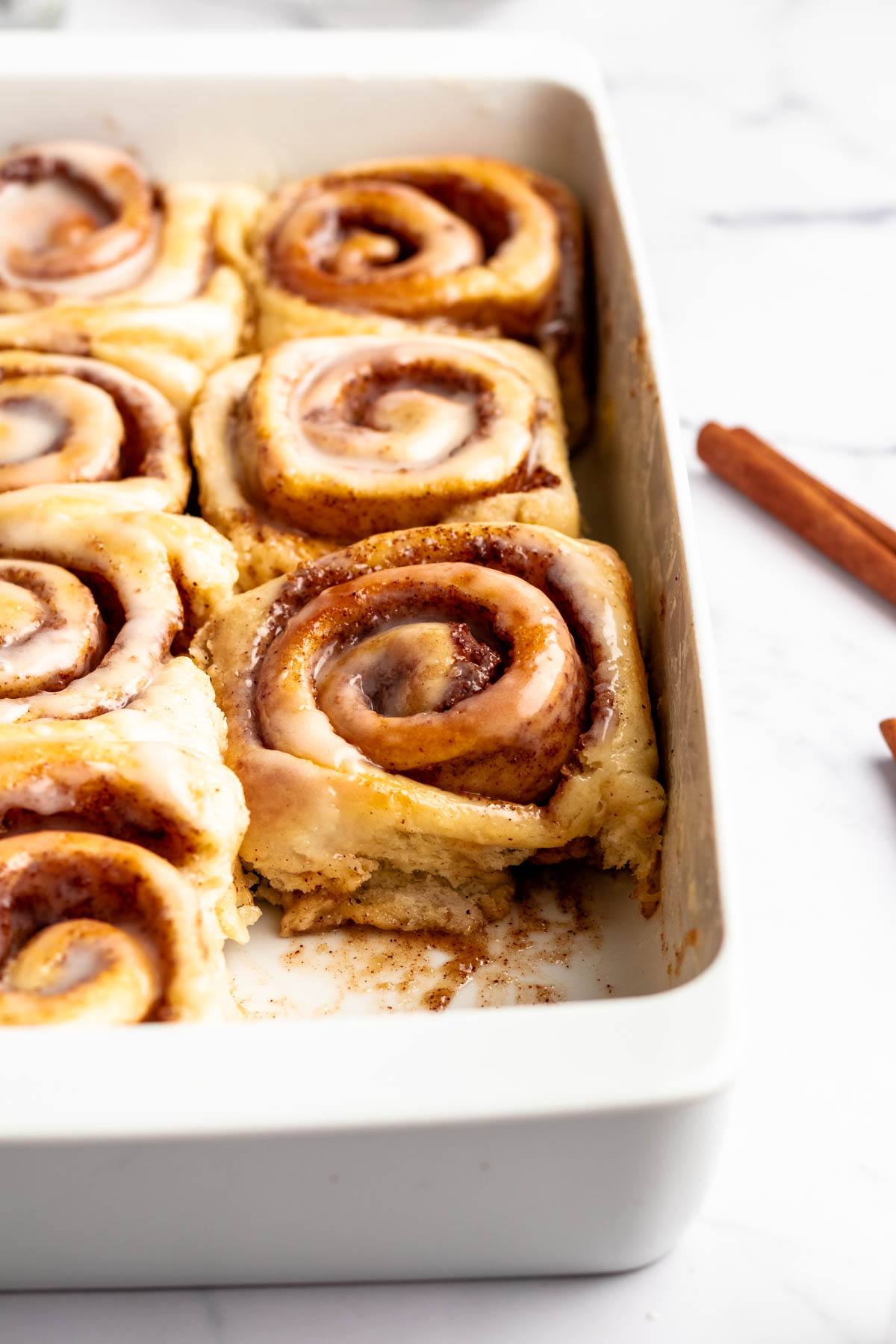 Tiktok cinnamon rolls in a baking pan.
